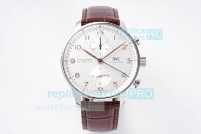 Swiss Replica IWC Portuguese SS White Dial Brown Leather ZF Factory V2 Version Watch